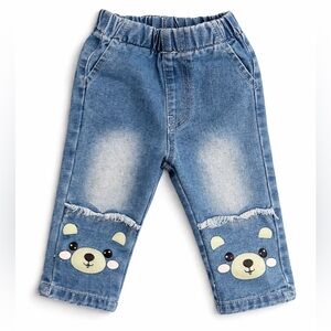 SHEIN Kids Blue Jeans with Bear Patch